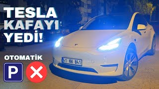 TESLANIN BEYNİ YANDI Tesla Gece Otomatik Park Testi [upl. by Fu]