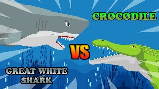 Great White Shark vs Crocodile  Shark vs Sea Animals Level Challenge S1  Animal Animation [upl. by Matthei]