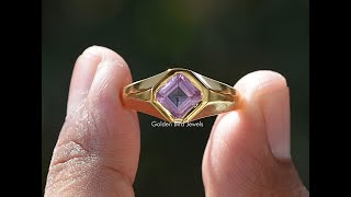 Asscher Cut Purple Sapphire Mens Engagement Ring [upl. by Liddie]