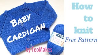 How to knit a BABY CARDIGAN  VNeckampRaglan  TeoMakes [upl. by Pinchas]