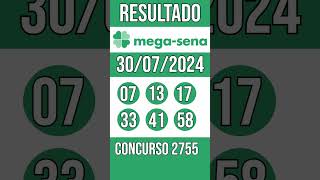 MEGA SENA hoje  30072024  Resultado concurso 2755 [upl. by Aciruam127]