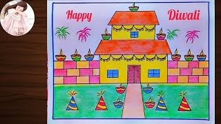 Diwali drawingDiwali chart paper drawing Diwali poster drawing Diwali scenery drawing easy [upl. by Hars660]