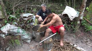 Ayahuasca Preparation 1 Pounding Caapi [upl. by Isma849]