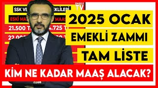 Emekli zammı Ocak 2025 tam liste SSK Bağkur Memur emeklisi Dul Yeti maaşı ne kadar olacak [upl. by Trautman]