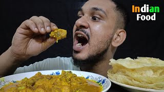 ASMR EATING INDIAN FAMOUS FOOD LUCHIPOORI WITH SPICY CHICKEN CURRY amp COLA [upl. by Eppillihp]