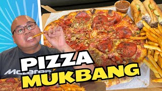 Trying a Local Pizza Shop Mukbang pizza stk amp cheese sub fries  Eating Show [upl. by Marinelli]