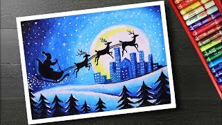 How to draw scenery santa Christmas drawing and painting [upl. by Einavoj]