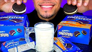 ASMR OREO CAKESTERS ORIGINAL AND PEANUT BUTTER FLAVORS WITH MILK MUKBAN EATING CANDY SOUNDS [upl. by Anwahsiek]