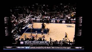 Reggie Miller steals inbounds pass makes a 3 and is fouled [upl. by Kennie]