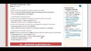 Grammaire expliquée du français La négation partielle rien et personne Leçon 115mp4 [upl. by Alcine]