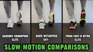 Saucony Endorphin Elite VS Asics Metaspeed Sky VS Puma Fast R Nitro Elite  Slow Motion Comparisons [upl. by Burgwell867]