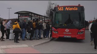 Sweden Stockholm bus 583 ride from Märsta Train Station to Arlanda Airport [upl. by Aigroeg335]