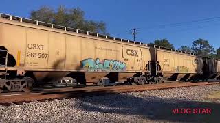 CSX 7219 Leads Long CSX G338 NB Empty GrainAuto Rack Train Folkston GA [upl. by Eibloc]