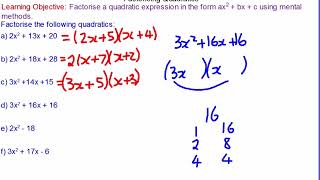 Factorising Quadratics when A is not one [upl. by Ranger]