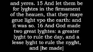 Genesis 1 Bishops Bible 1568 Early Modern English Language Harmony Genesis Creation [upl. by Sanoy]