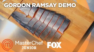 Gordon Ramsay Demonstrates How To Filet A Salmon  Season 2 Ep 6  MASTERCHEF JUNIOR [upl. by Woodman]