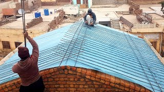 Construction Sloping roof Shuttering amp steel fixing step by step building and skills  slop roof [upl. by Trevar278]