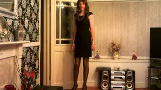 Crossdresser in Black Shift Dress Black Spotted Tights and Black Heels 01102014 [upl. by Gnahc]