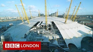 Storm Eunice Roof of O2 arena shredded as strong winds hit London [upl. by Rebmyt223]