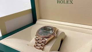 Rolex 228235 DayDate Everose gold  olive green dial  Unboxing  my first 40000 watch [upl. by Aleahc]