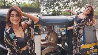 Actress Shriya Saran Ride On Auto Rickshaw  Manastars [upl. by Wolk64]