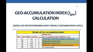 GEOACCUMULATION INDEX Igeo  CALCULATION [upl. by Nymsaj]