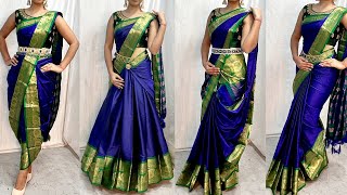 COTTON SILK SAREE DRAPING IN 4 ELEGANT STYLEELEGANT LEHENGA STYLE DRAPINGBEGINNERS SAREE DRAPING [upl. by Kaye]