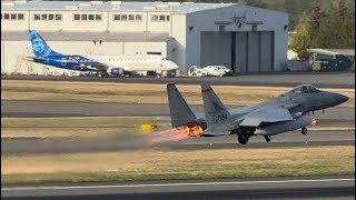 2 US Air Force McDonnell Douglas F15C Eagles “Redhawks” Afterburner Departure from PDX [upl. by Aicirtel890]