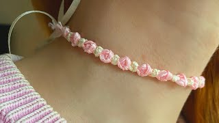 make super cute roseribbon bracelet or a choker tutorial🫢🧸🎀 [upl. by Prissie]