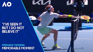 Stefanos Tsitsipas Bizzare Shot Over the Net Hits Umpires Chair  Australian Open 2024 [upl. by Takakura]