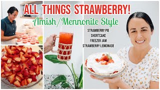 🍓A Day in a Mennonite Kitchen  Amish Strawberry Pie amp Freezer Jam  Shortcake and more [upl. by Nigem]