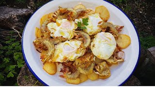 HUEVOS FRITOS con Alcachofas LA CENA PERFECTA 👌🏻  Recetas de Guille en 5 Minutos [upl. by Nilatak]