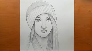 Como desenhar menina com boné de inverno  Uma garota com BTS Cap passo a passo  lápis de desenho [upl. by Cozmo]