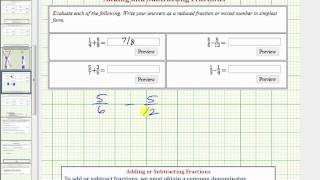 Ex Add and Subtract Fractions with Unlike Denominators Basic [upl. by Riccio]