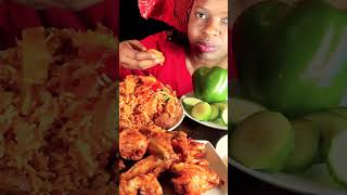 ASMR EATING NO TALKING SPICY JOLLOF RICE NIGERIAN CHICKEN CURRYENOKI MUSHROOM FOOD CHALLENGE [upl. by Rawden760]