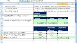 Excel Statistics 35 Weighted Mean amp Geometric Mean [upl. by Mateya]