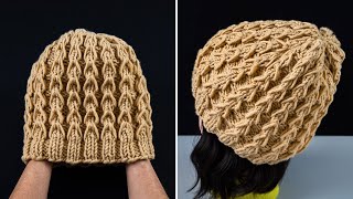 A simple crochet hat with a 3D stitch pattern  for beginners [upl. by Euqram]