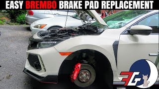 How to Install Brembo Brake Pads EASY  Honda Civic Type R Brake Replacement [upl. by Eellek]