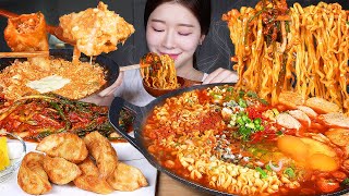 ASMR MUKBANG  걸쭊한 순두부불닭볶음탕면 ❤️‍🔥 바삭한 고기군만두와 매운 파김치 마무리로 라죽까지 먹방 Soft Tofu Buldak Ramyun amp Kimchi [upl. by Mutz]