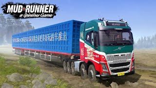 Spintires MudRunner Volvo FH16 750 10x10 Globetrotter XL Truck With Longest Trailer [upl. by Eeral816]