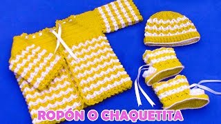 Ropón o chaquetita para bebé de 4 a 5 meses tejido a crochet en punto garbanzo en relieve [upl. by Nalahs115]