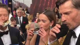 Emilia Clarke and Nikolaj CosterWaldau Purple Carpet Emmy 2019 [upl. by Aicilat]