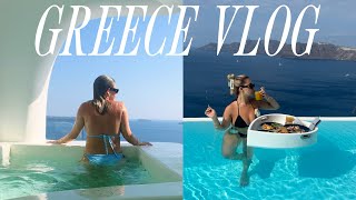 greece travel vlog santorini  mykonos villa tour fav restaurantsbeach clubs outfits i wore [upl. by Aitsirhc]