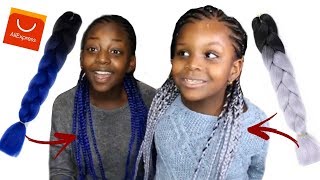 COMMENT JE FAIS DES TRESSES GRIS ET BLEU À MES FILLES AMINATA ET CIRA  MECHES ALIEXPRESS [upl. by Sikko613]