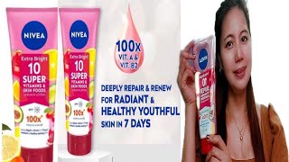 Nivea Extra Bright 10 Super Vitamins amp Skin Food Serum in Lotion  ang Ganda  Zaiveeyh Shy [upl. by Sorodoeht]