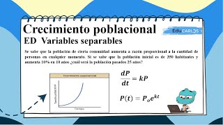 Aplicación al crecimiento poblacional Ecuaciones diferenciales variables separables  Ejercicio 6 [upl. by Enelhtac]