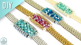 How to make a custom beaded bracelet with 4 mm bicone crystals and seed beads using peyote stitch [upl. by Goerke]