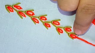 Embroidery Stitch  Feather Stitch with lazy daisy stitch [upl. by Jelsma]