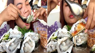 eating raw oysters with spicy sauce  eating oyster  oyster recipe  eating seafood [upl. by Oidale]