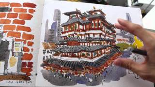 Timelapse sketch of Buddha Tooth Relic Temple [upl. by Aip]